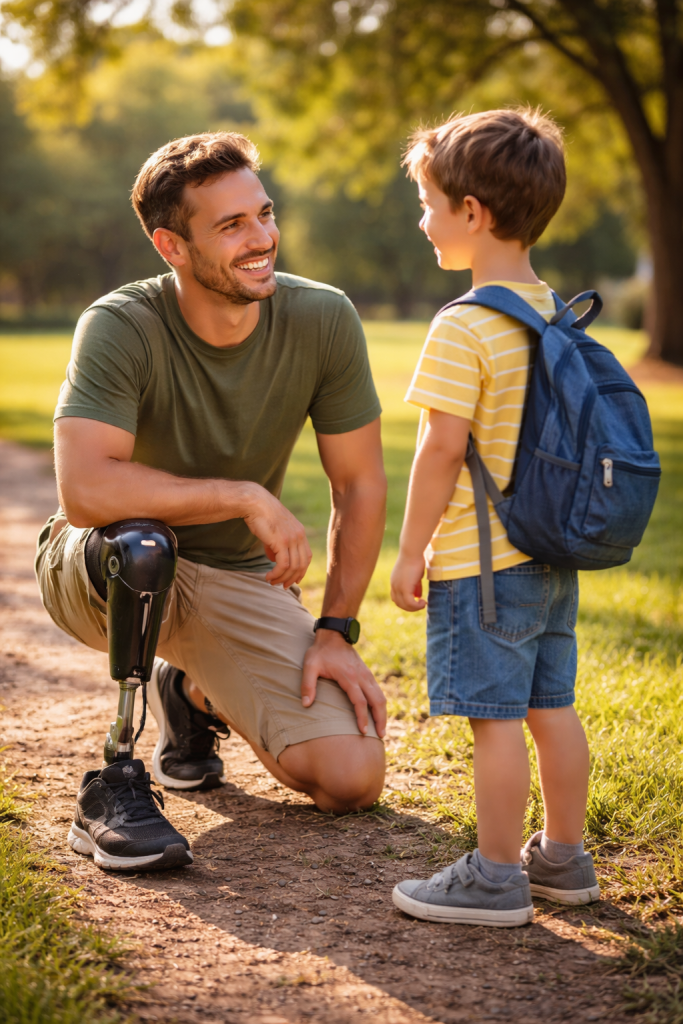 Raising Kids While Navigating Limb Loss: Real Talk for Parents parent speaking with child